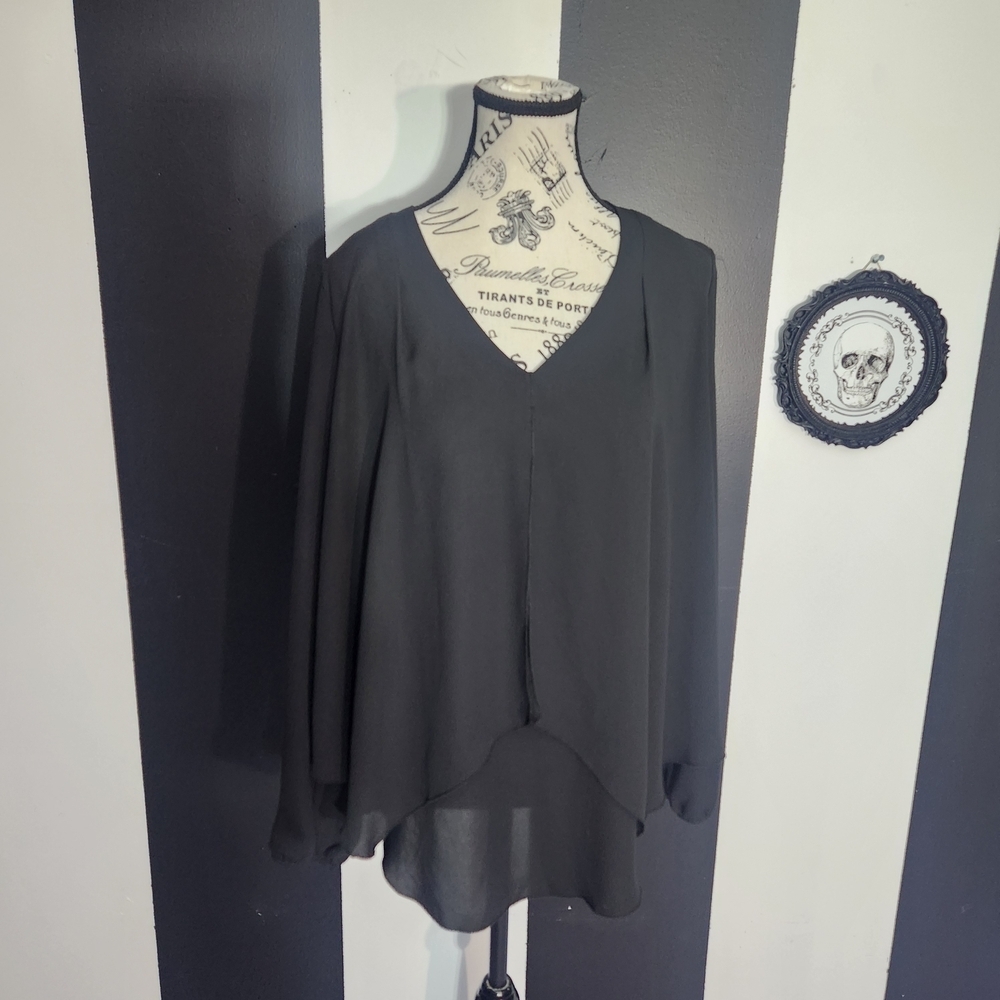 Joseph Ribkoff Black V-Neck Draped Long Sleeve Blouse